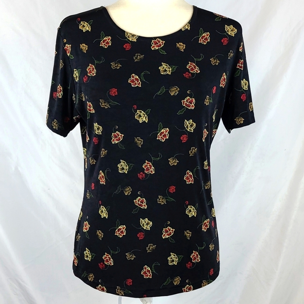 Floral Print Black Blouse